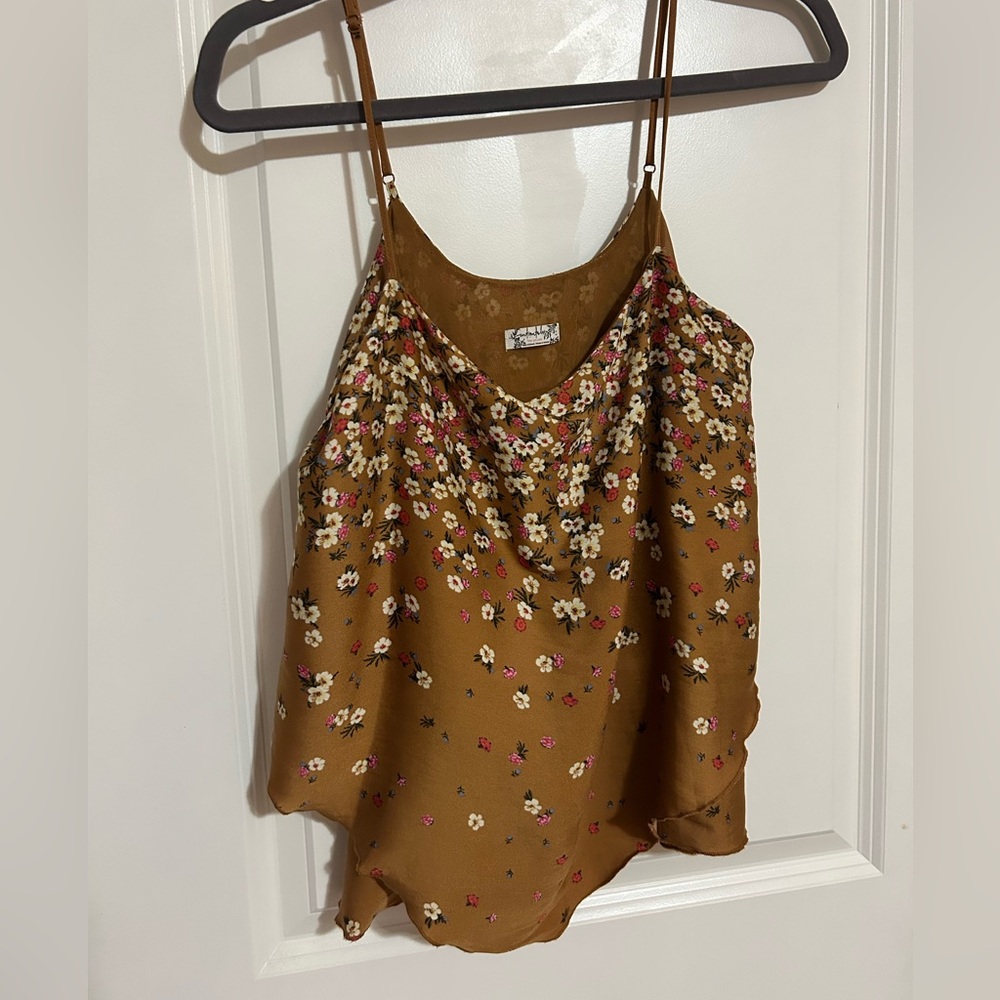 Free People Floral Tank Top in Brown and Pink